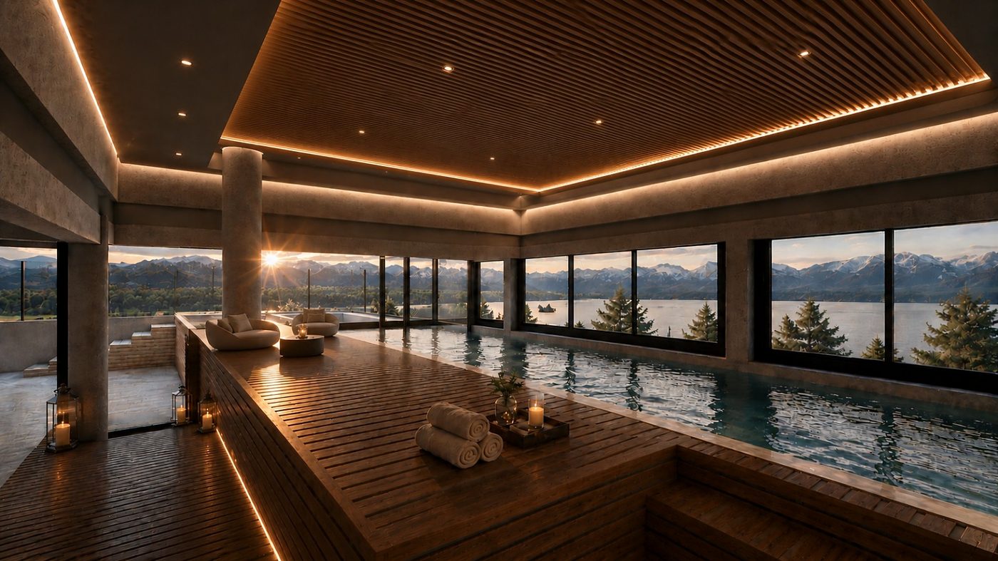 Piscina climatizada con vista al lago